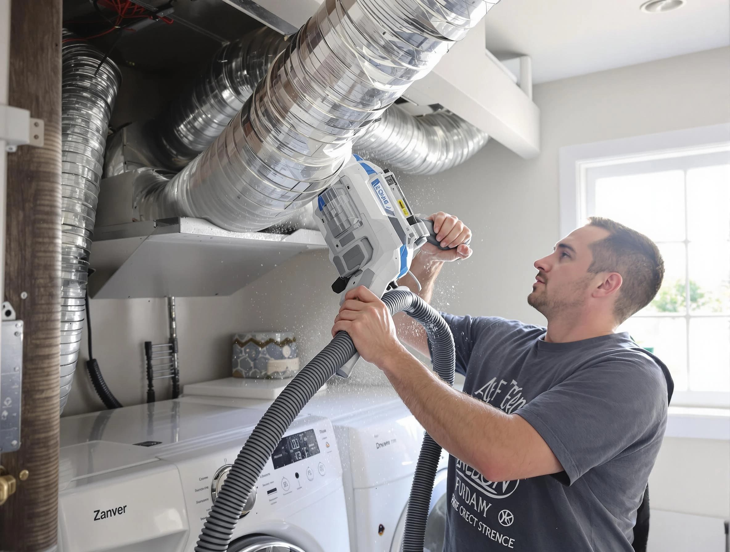 Lindon Dryer Vent Cleaning specialist cleaning deep within a dryer vent duct system in Lindon